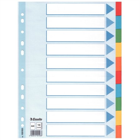 Regiszter, karton, A4, 10 részes, írható előlappal, ESSELTE "Standard", színes