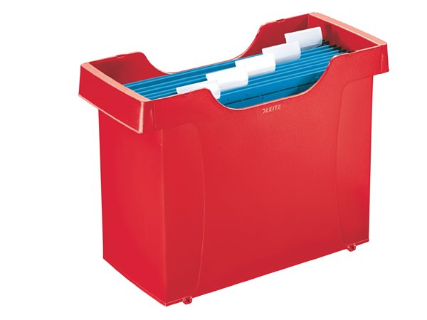 Függőmappa tároló, műanyag, 5 db függőmappával, LEITZ "Plus", piros