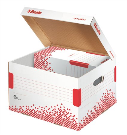 Archiválókonténer, M méret, újrahasznosított karton, ESSELTE "Speedbox", fehér