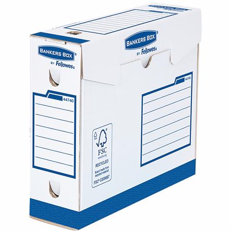 Archiválódoboz, extra erős, A4+, 80 mm, FELLOWES "Bankers Box Basic", kék- fehér (20 db)